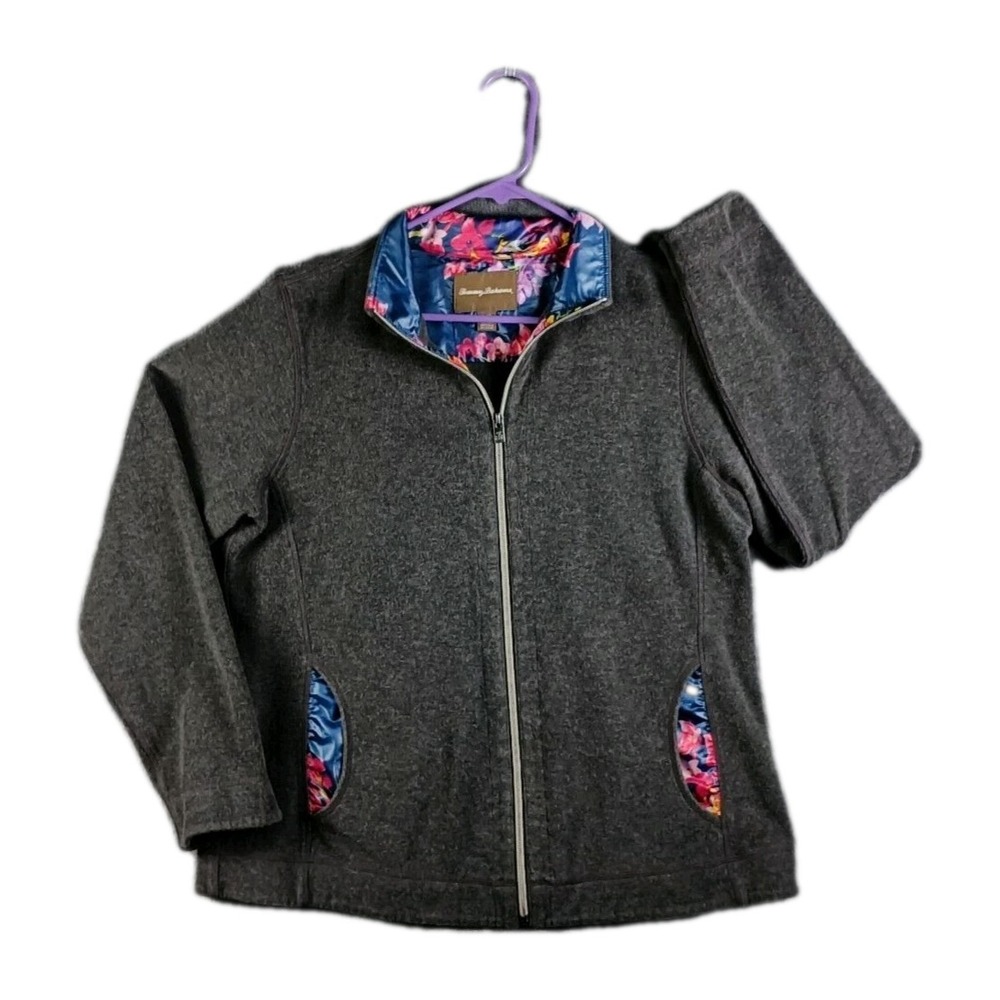 Tommy Bahama Charcoal Gray Jacket with Floral Blue & Pink Trim